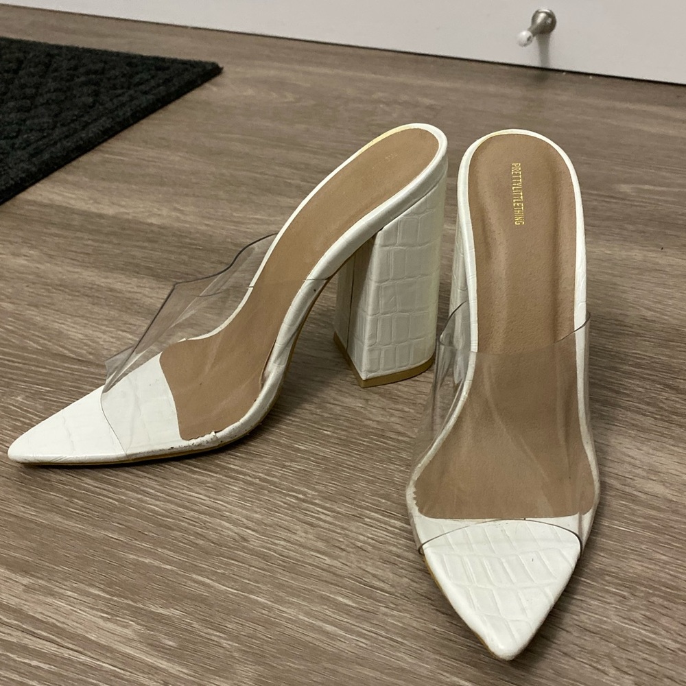 Prettylittlething white clear heels